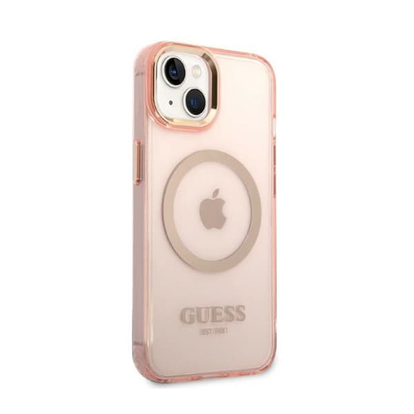 Guess Gold Outline Translucent MagSafe - iPhone 14 Plus cover (lyserød)