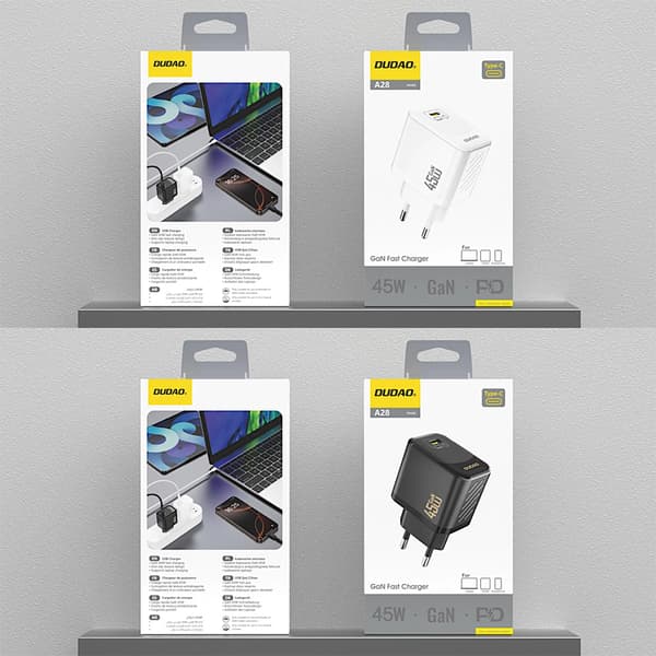 Dudao A28 45W GaN USB-C Vægoplader - Sort