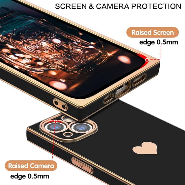 APPLE IPHONE 13 ETUI LYS SILIKONE SORT GULD MED HJERTE