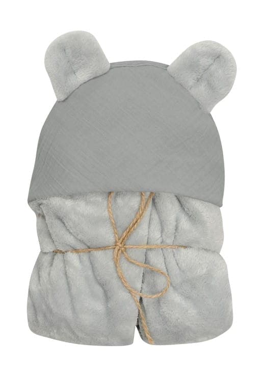KOALA MUSLIN Tæppe med hætte 95x95 Grå