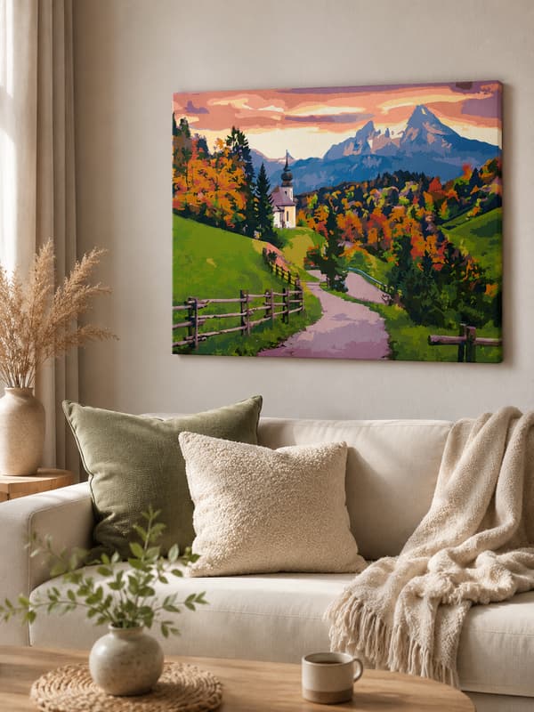 Maleri efter tal med ramme Billeder til maleri - Efterårsstilhed 50x40 cm
