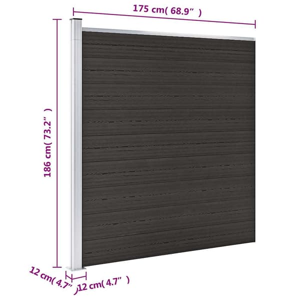 vidaXL WPC hegnspanel 175x186 cm sort