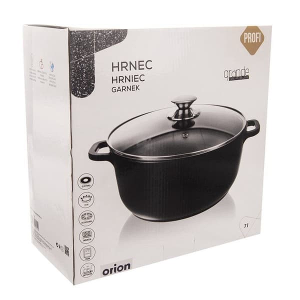 Granitgryde med glaslåg GRANDE 28 cm, 7 l