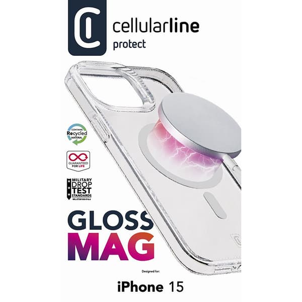 Cellularline Gloss Mag - iPhone 15 MagSafe -kotelo (kirkas)