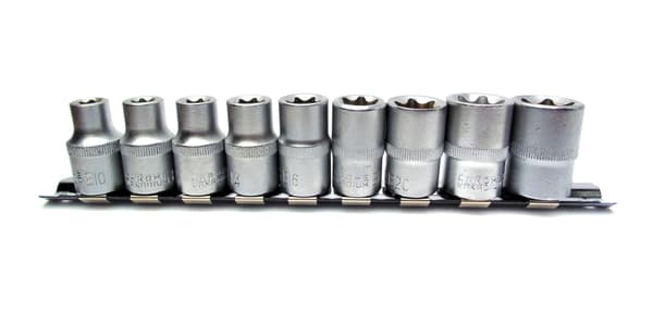 Sæt Torx bits til ratchet 1/2" E10-24 9 dele på bånd S10630