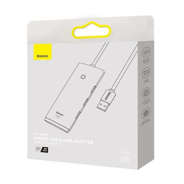 Baseus Lite Series 4-i-1 USB-hub til 4x USB 3.0 1m (Sort)