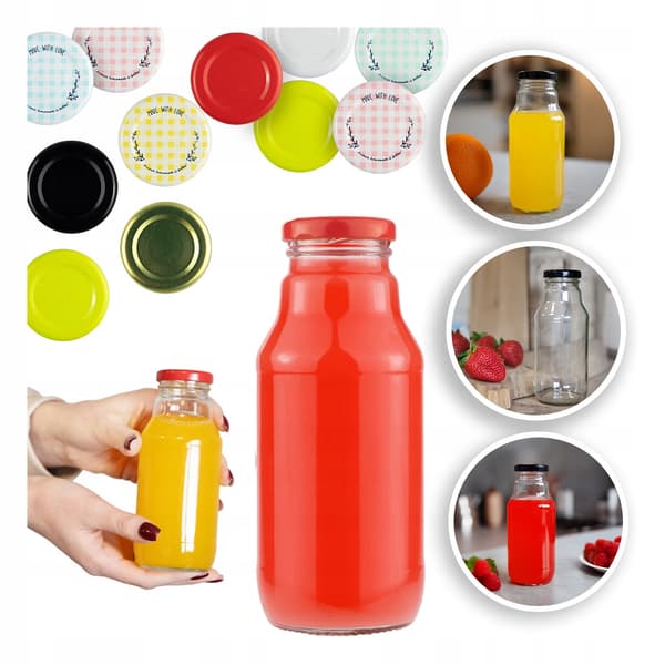KUBUŚ flaska för juice, sirap, vatten 330 ml + LOCK Glasflaskor