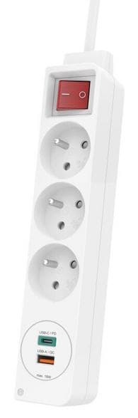 HAMA 44133757 strømstik 3 stik, 2xUSB C/A 1,5m