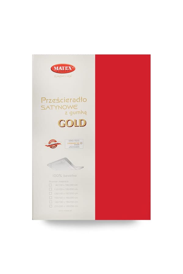 Satin-stræklagen med guld elastik 210/220x190/200x25 rød