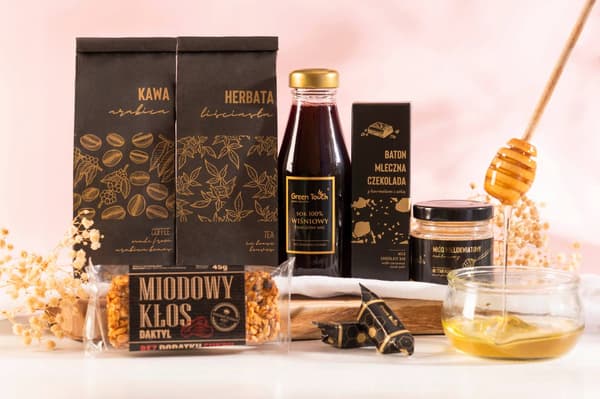 Presentask låda godis honung te och kaffe juice bar salt karamell