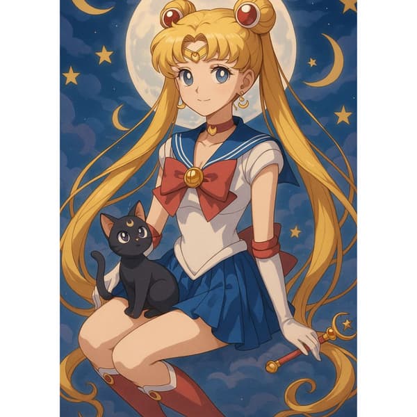 MALING EFTER TAL Billeder til maleri - Sailor Moon og Luna 40x50 cm