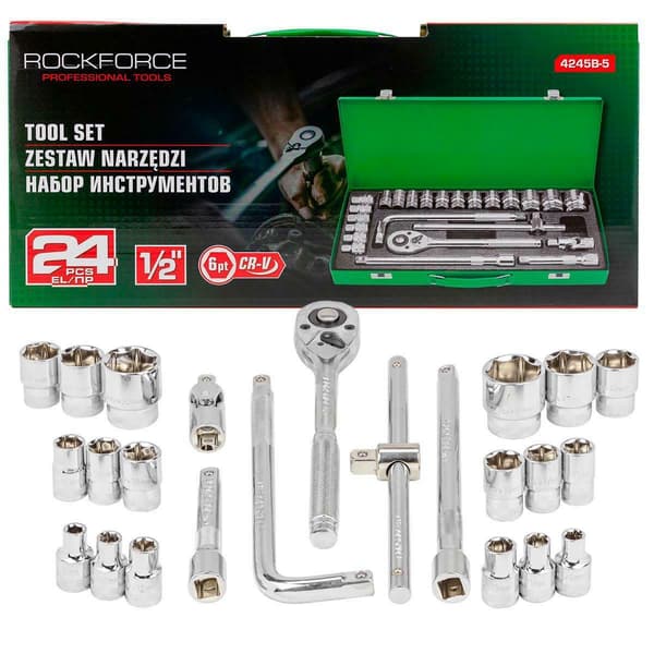ROCKFORCE NØGLESÆT 24 dele 1/2" RF-4245B-5