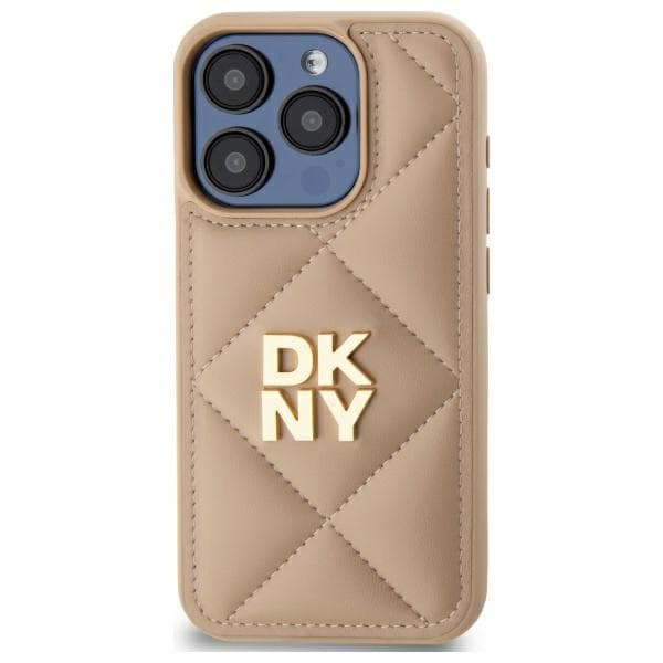 DKNY DKHCP15LPQDSLE iPhone 15 Pro 6.1 Beige Quilted Stack Logotyp