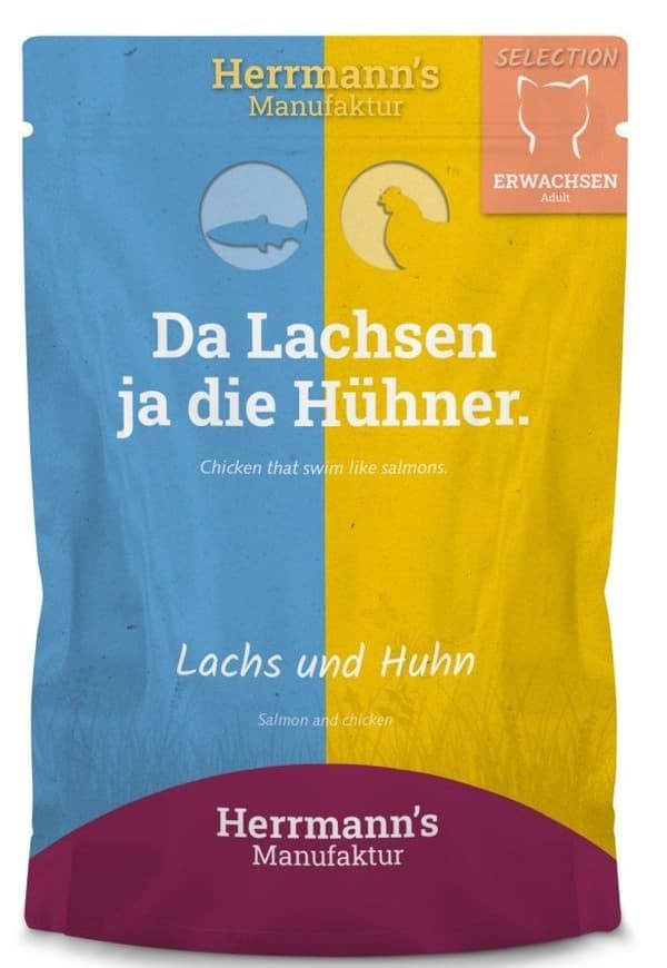Herrmann's Selection Kat | Økologisk vådfoder til katte | 100 g pose - Laks og økologisk kylling 100 g