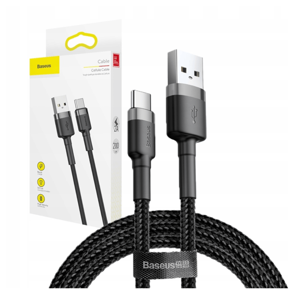 Baseus Cafule 3A USB til USB-C Kabel 1m (Grå-Sort)