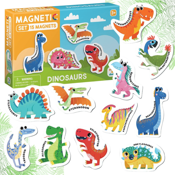 DINOSAURIER MAGNETSET 15 DELAR FÄRGGLADA MAGNETER INGÅR