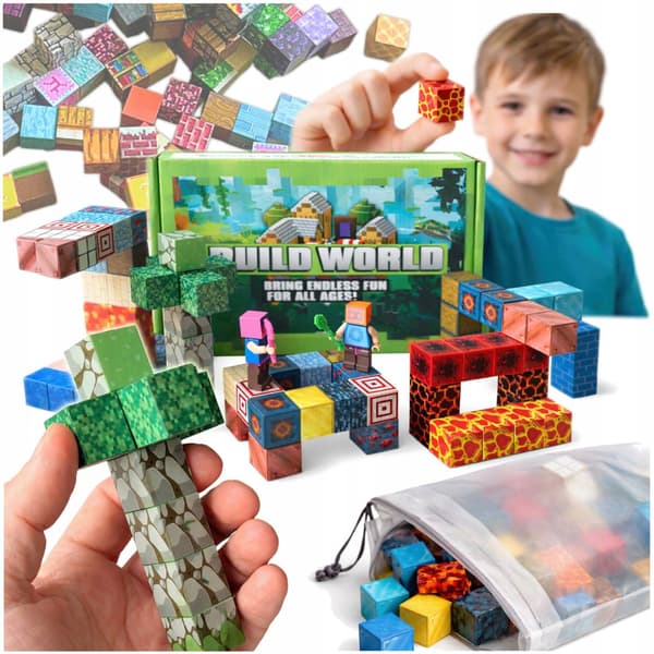 MAGNETISKA BLOCKS PIXELKUBER 100 EL + 2 FIGURER STARKA 3D-MAGNETER