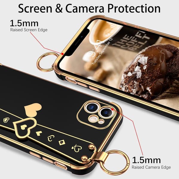 APPLE IPHONE 11 SILIKONE ETUI SORT GULD HJERTE + HOLDER A2111