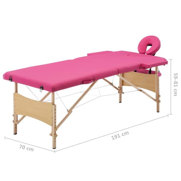 vidaXL foldbart massagebord 2-zoner træ pink