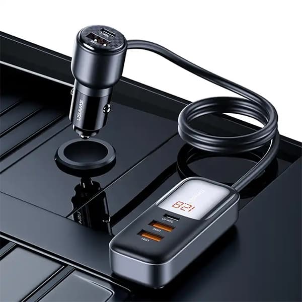 USAMS Biloplader C40 3xUSB+2xUSB-C 165WPD+QC Hurtigopladning sort/sort CC213CC01 (US-CC213)