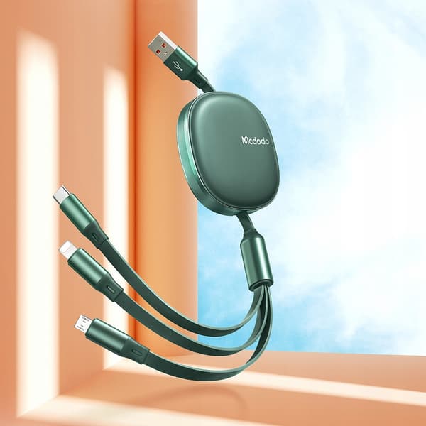 Mcdodo Udtrækkeligt Telefonkabel til iPhone / Micro USB / USB-C 3i1 66W Grøn