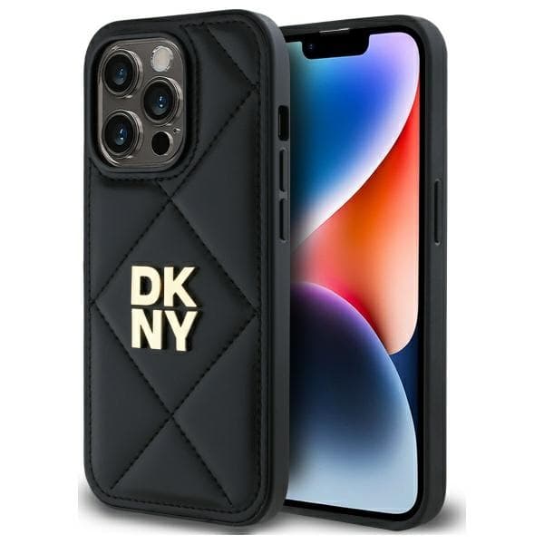 DKNY DKHCP14LPQDSLK iPhone 14 Pro 6.1 svart/svart quiltad Stack-logotyp