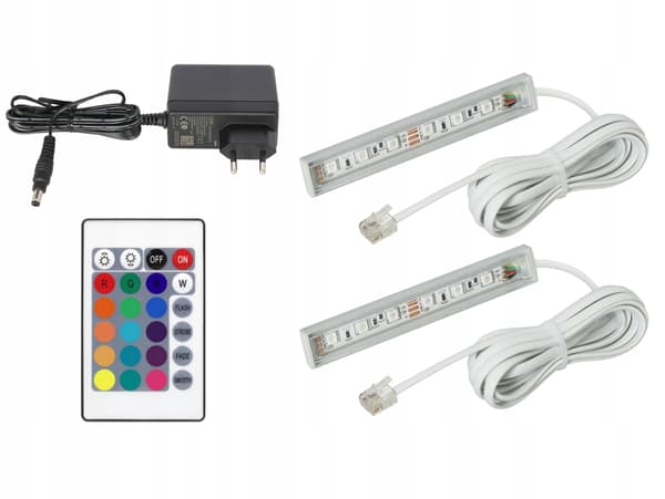 2x RGB LED til montre, hylder, vinduer, kabel, hvid