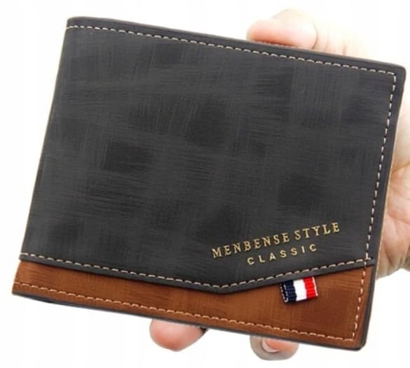 Herrplånbok i läder, elegant, vikbar, svart, tunn, present, P60
