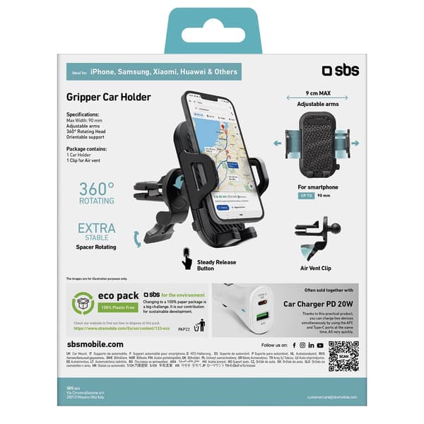 SBS TEHWSUPCLIPSTG smartphoneholder til luftventilen, med forstærkede kæber - sort