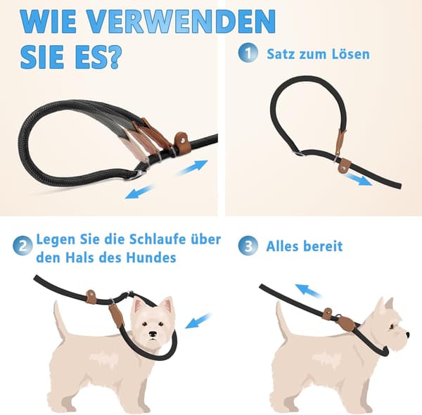 HALKSÄKER HUNDHALSBANDSKOPP SVART LÄNGD 130 CM DIAMETER 10 MM