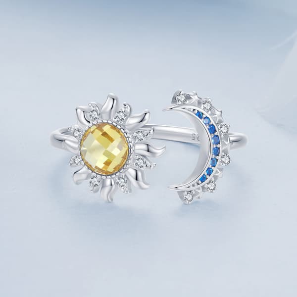 Justerbar silverring med sol och måne, silver 925