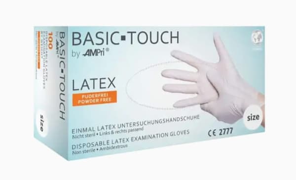Handskar latex BASIC-TOUCH AMPRI pudrerfri Komfort och Skydd 100 st - Storlek S