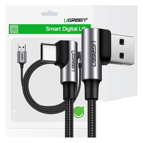 USB til USB-C kabel, vinklet UGREEN US176, 3A, 0,5m (sort)