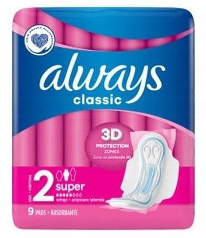 Always Classic pitkät siivelliset suojat 9 kpl