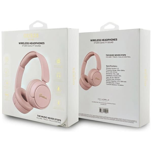 Guess Metal Logo Script Over-Ear Hörlurar - Rosa