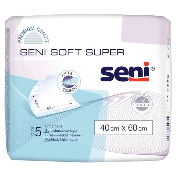 Absorberende sengeunderlag 40cm x 60cm Seni Soft Super 5 stk.