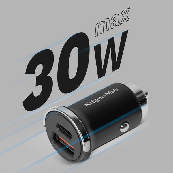 Hurtig billader 30W USB-C til lighterstik 12-24V QC PD