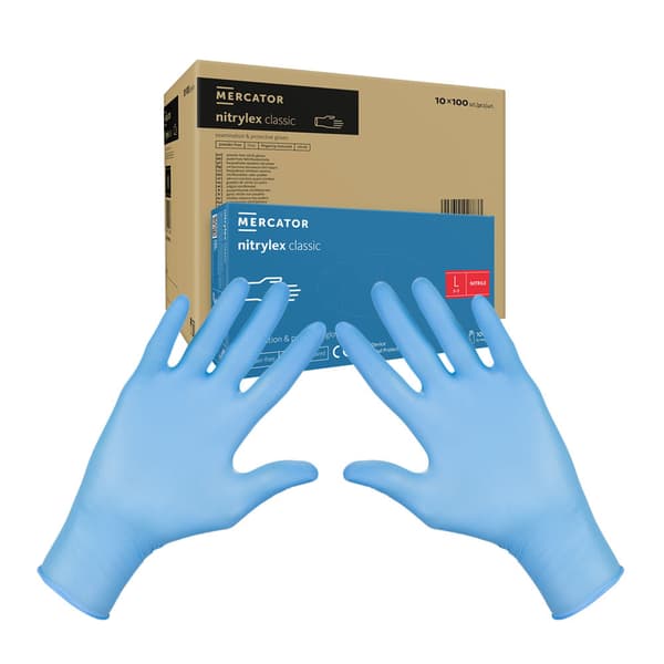 Nitrilhandsker L blå Mercator Nitrylex Classic 100 stk. karton 10-pak