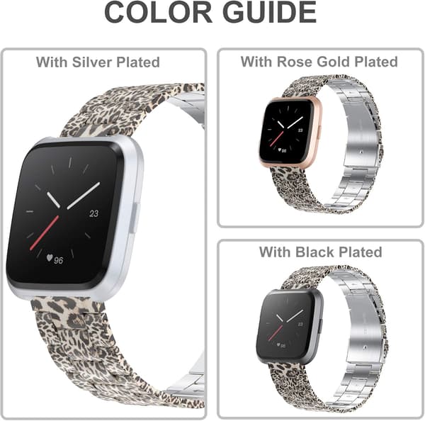 Fitbit Versa/Versa 2/LITE -kelloranneke, leopardinruskea, teräs