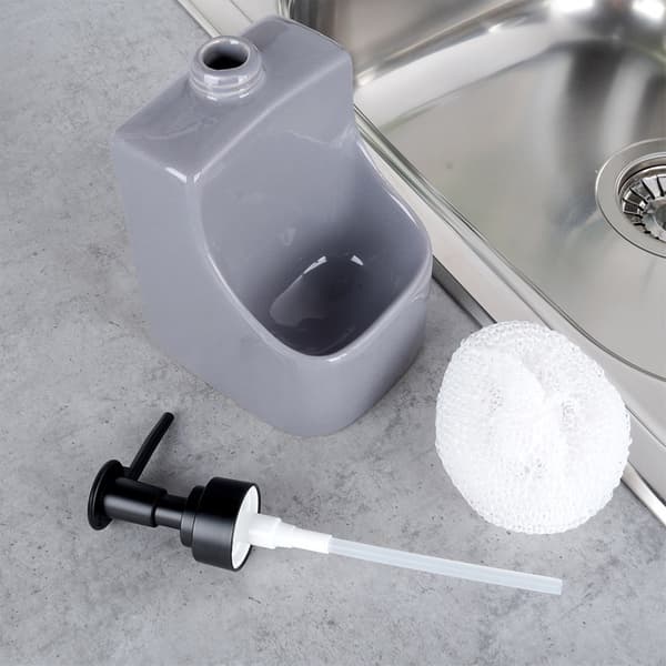 Sæbedispenser med svampebeholder og svamp keramisk grå 400 ml