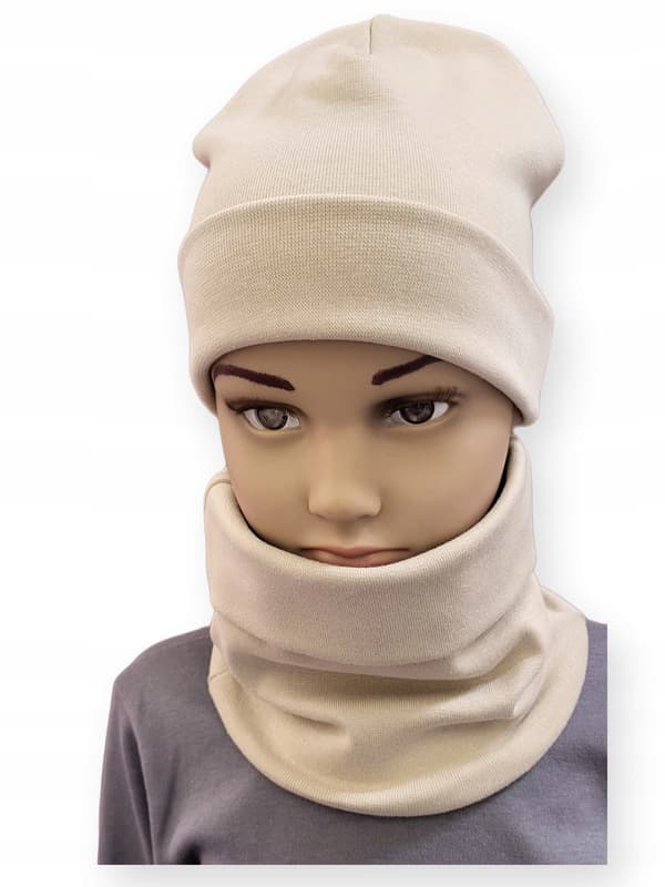 Set Hatt + Halsduk barnset storlek 52-56 dubbel beige