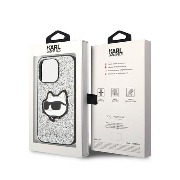 Karl Lagerfeld NFT Glitter Choupette Patch - iPhone 14 Pro-skal (Silver)
