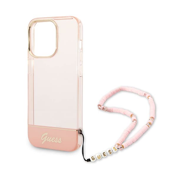 Guess Genomskinlig Pärlrem - iPhone 14 Pro Max Skal (Rosa)
