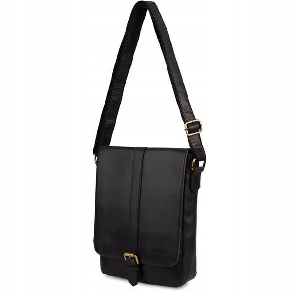 Herre læder skuldertaske, slank, A4, elegant, Beltimore, sort, N23