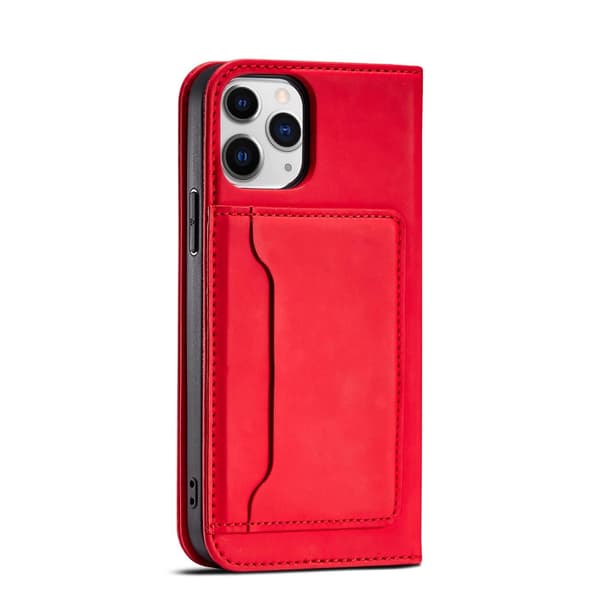 Magnetkortsfodral för iPhone 12 Pro Max plånbok korthållare stativ röd