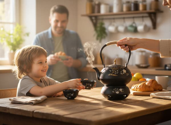 Støbejernskedel 1L urteteinfuser 2 støbejernskopper + tevarmer