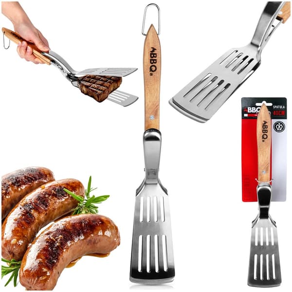 Grillspatel och tänger 2 i 1 stål 40 cm