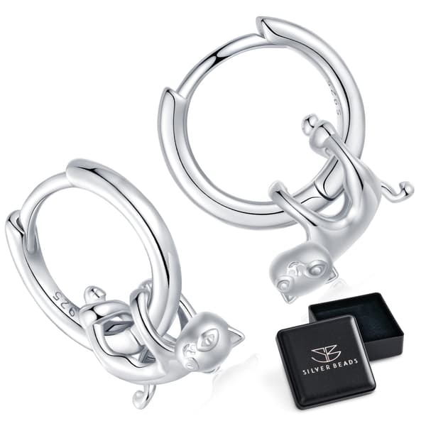 Silverörhängen med hängande katter, ringar, spännen, silver 925