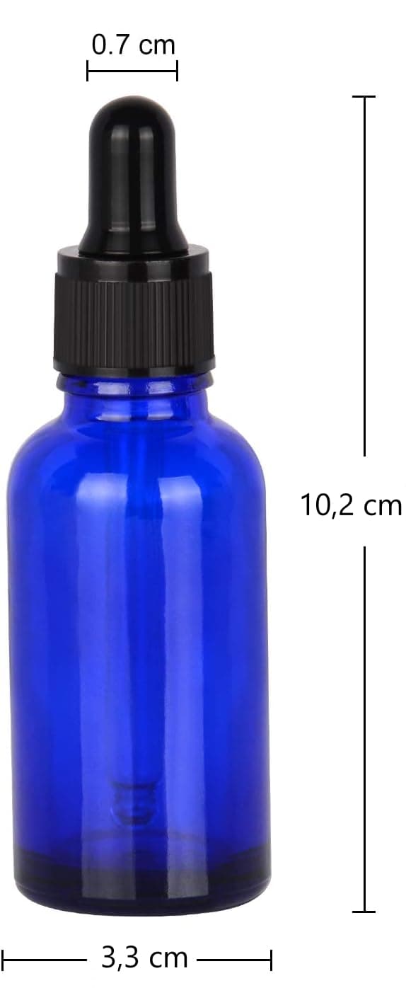 BLÅ GLASFLASKA MED DROPPER FÖR ETERISKA OLJOR, TOM, 30 ml x4