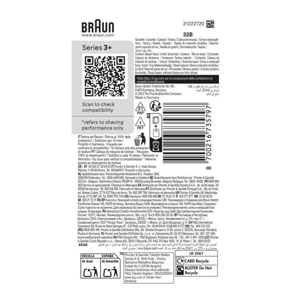 Udskiftningshoved BRAUN Series 3+ 32B – Sort